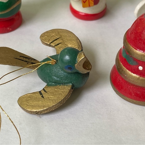 Vintage Wood Ornaments Set of 6 Handpainted Holiday Lot #2 - Picture 5 of 8